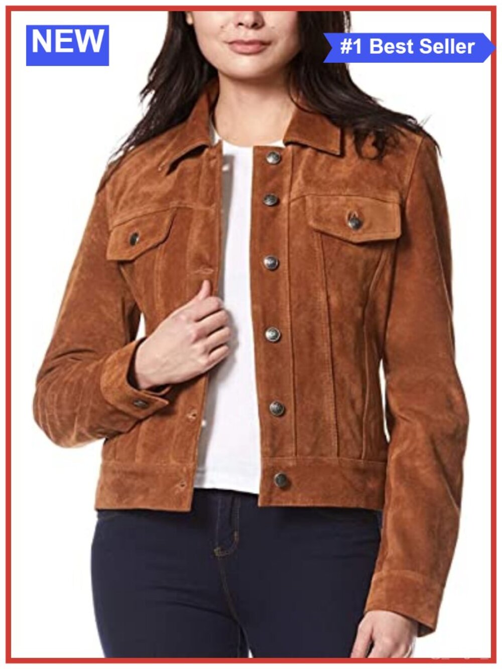 Suede Leather Trucker Jacket Button Front Casual Shirt Jacket